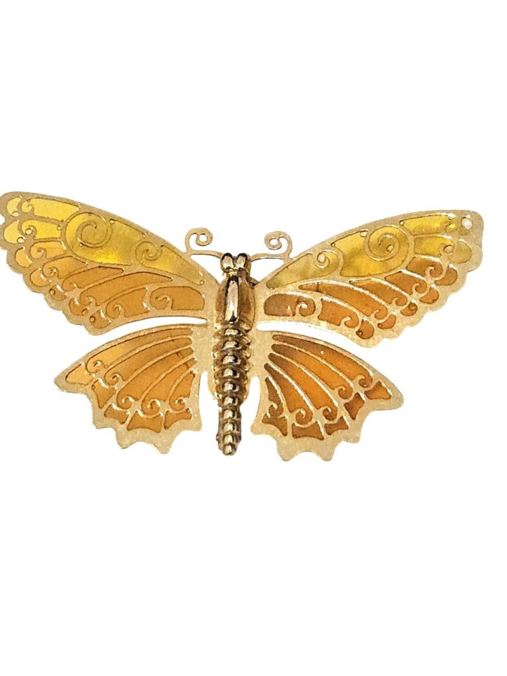 Avon Vintage 70s Gold & Yellow Toned Luminous Wings Monarch Butterfly Brooch